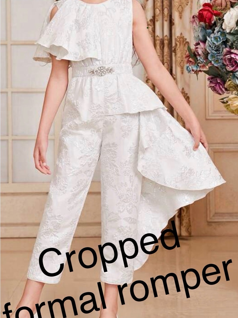 SHEIN White One-Shoulder Ruffle Formal Jumpsuit for Girls